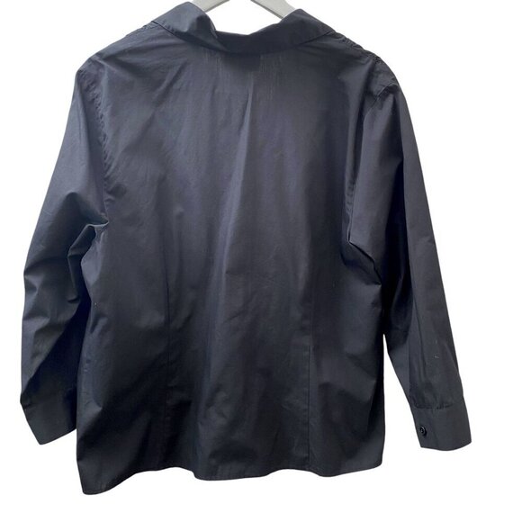 TALBOTS Ruched Shirt Plus Size 20 Womens Black Cotton Top Evening Button Up - Picture 3 of 8